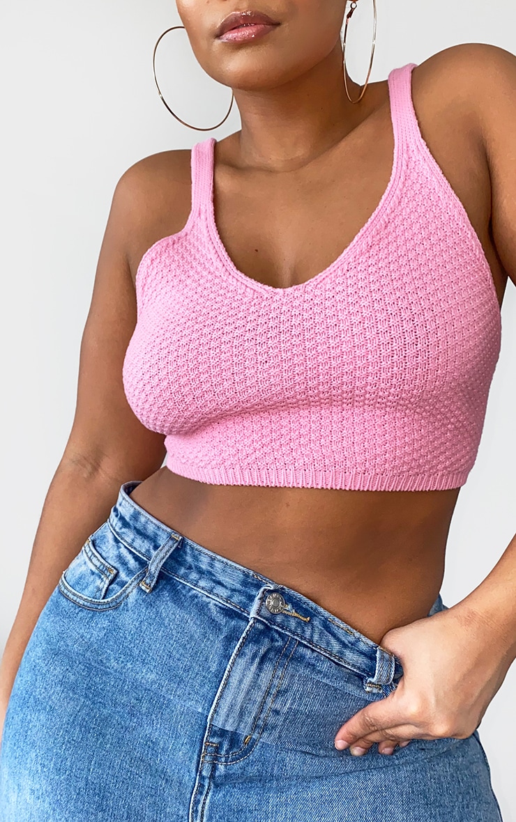 Plus Crop top en tricot rose à ourlet élastique image 4