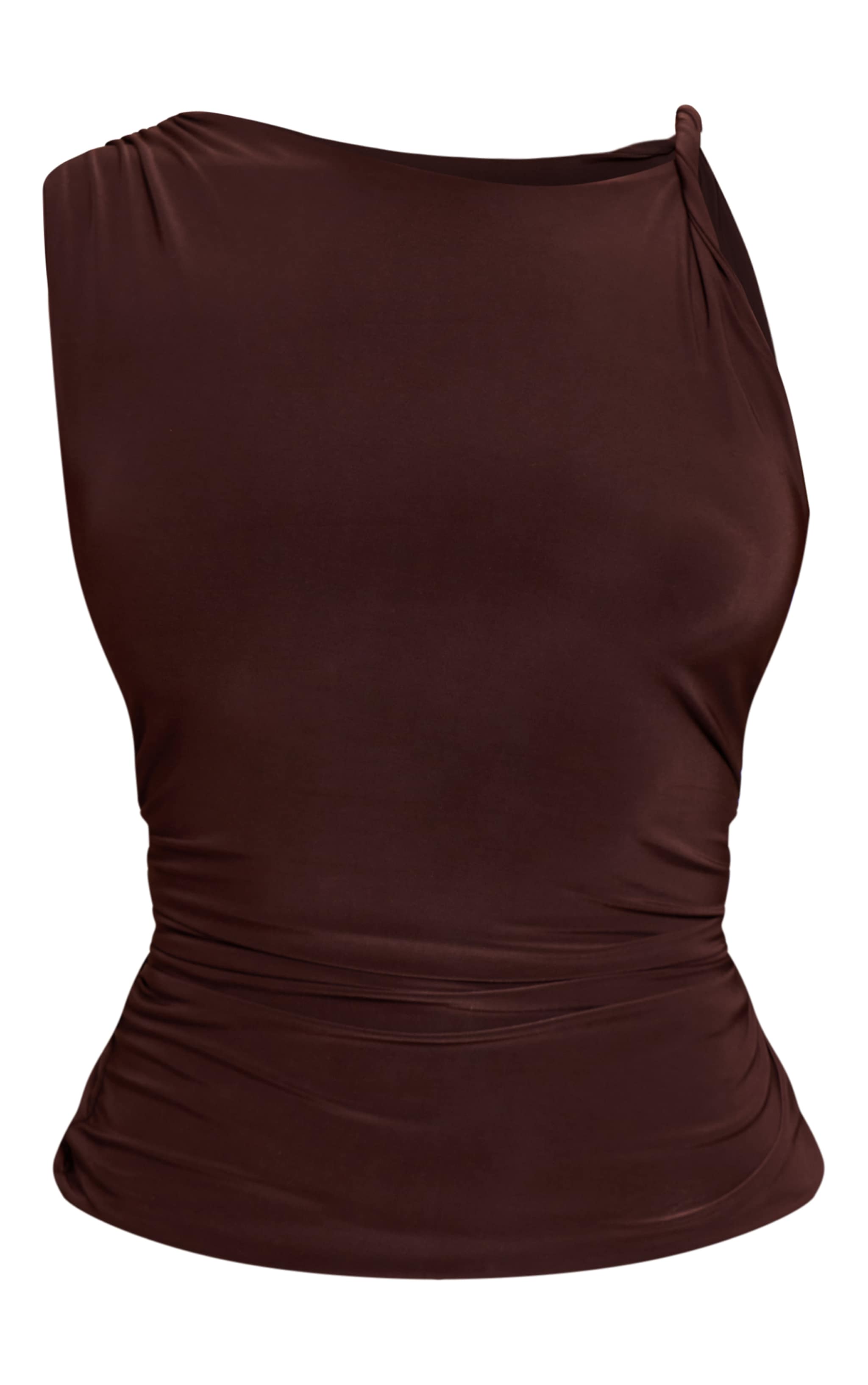 Chocolate Double Layer Twist Shoulder Detail Long Top image 5