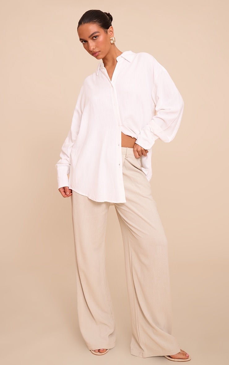 White Linen Look Boxy Oversized Shirt image 3
