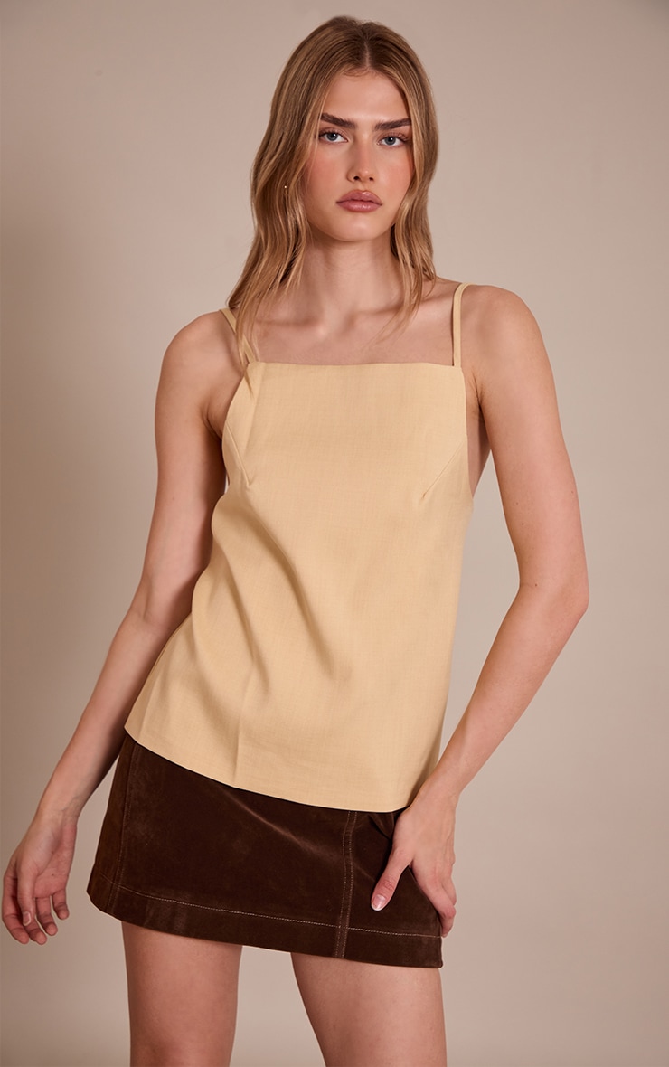 Light Sage Green Structured Woven Back Strap Detail Cami Top image 1