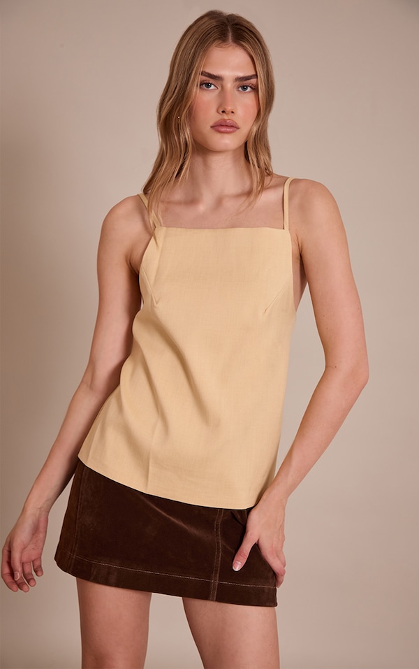 Light Sage Green Structured Woven Back Strap Detail Cami Top