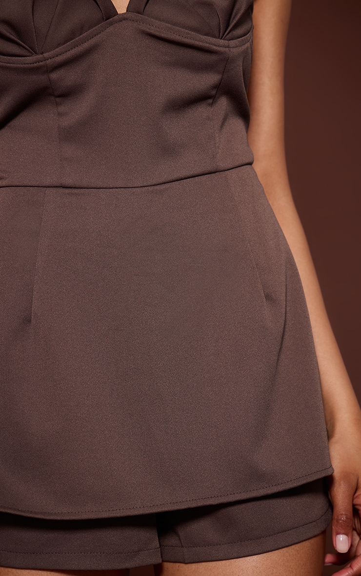 Chocolate Woven Bust Cup Detail Peplum Romper image 4