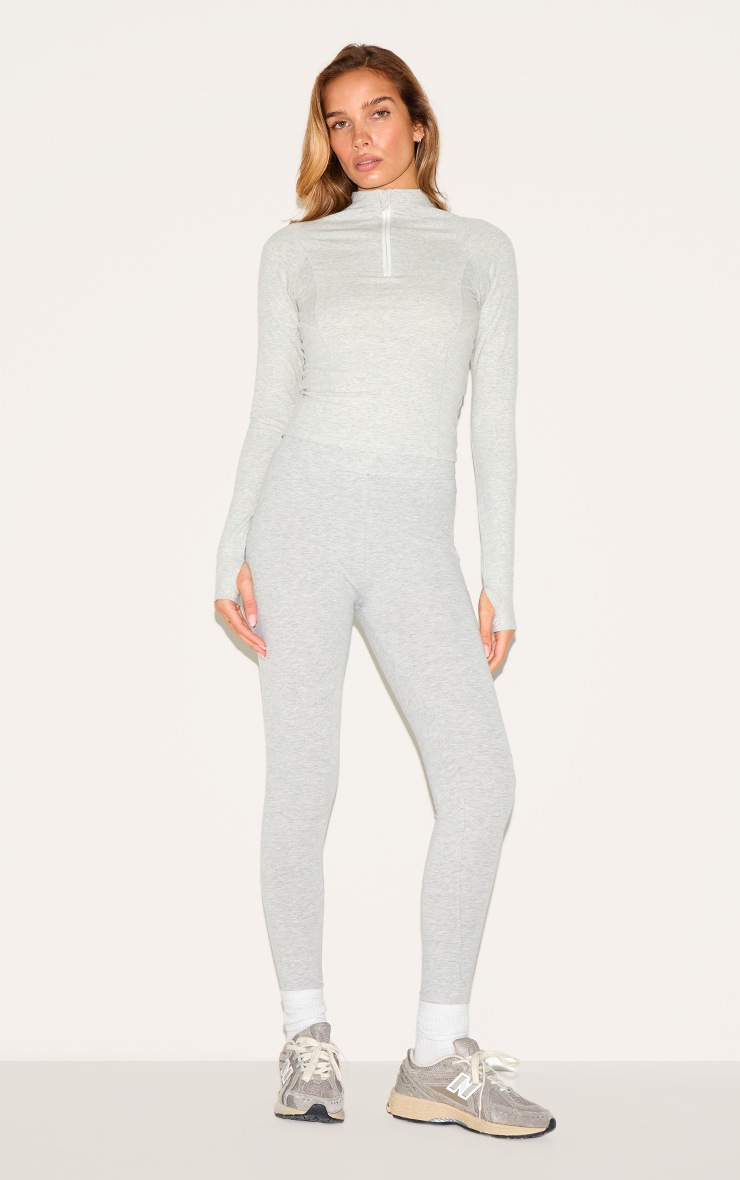 Ash Grey Sculpt Quarter Zip Gym Top | Athleisure | PrettyLittleThing USA