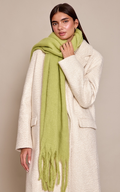 Olive Distressed Knit Tassel Scarf