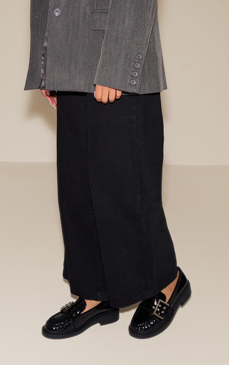 Black Crinkle PU Buckle Detail Loafers
