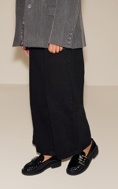 Black Crinkle PU Buckle Detail Loafers