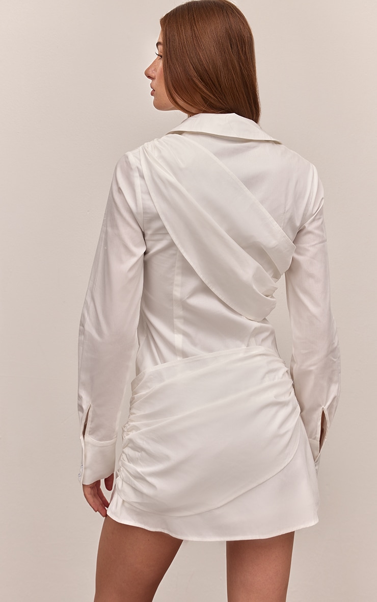 White Cotton Poplin Wrap Detail Long Sleeve Shirt Dress image 4