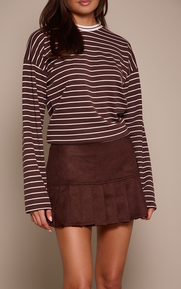 Dark Chocolate Faux Suede Pleated Mini Skirt  image 2