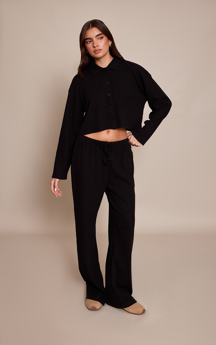 Black Brushed Rib Button Shirt image 3