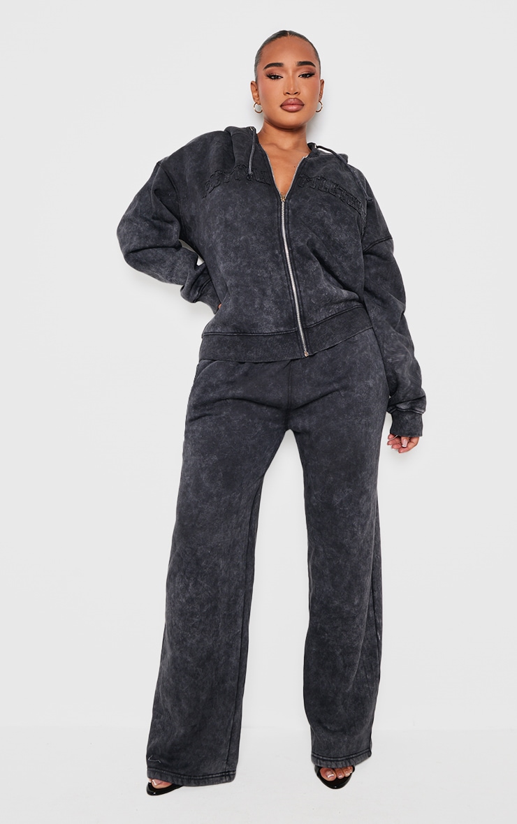 Shape Black Embroidery Washed Zip Through Hoodie image 3
