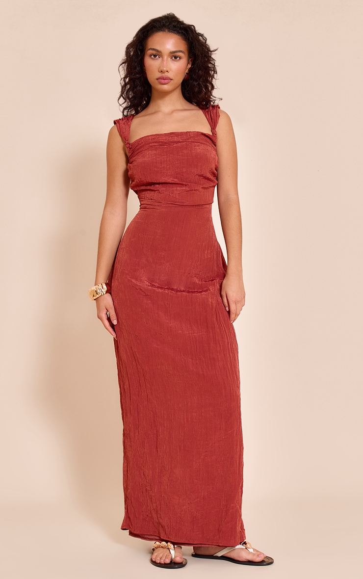 Rust Textured Knot Strap Detail Maxi Dress image 1