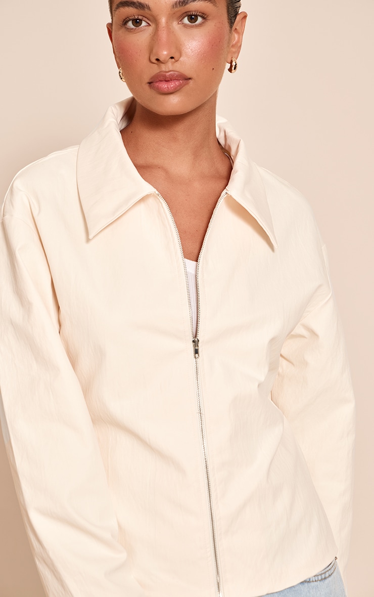 Almond Fitted Zip Up Collared Jacket image 4