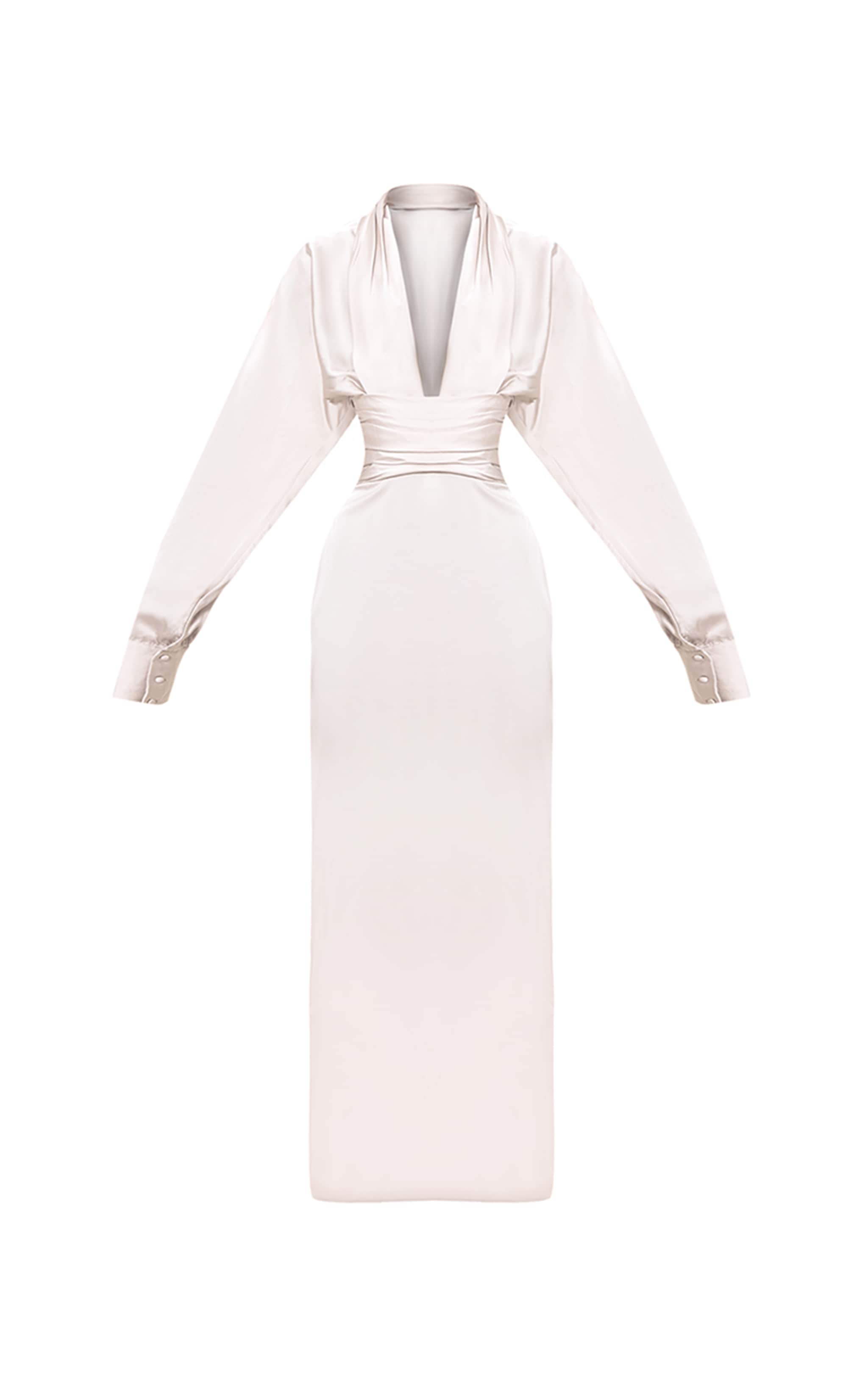 PLT Label Oyster Satin Long Sleeve Plunge Maxi Dress image 5