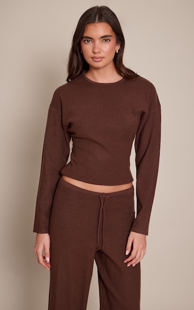Chocolate Cocoon Sleeve Cinched Long Sleeve T Shirt