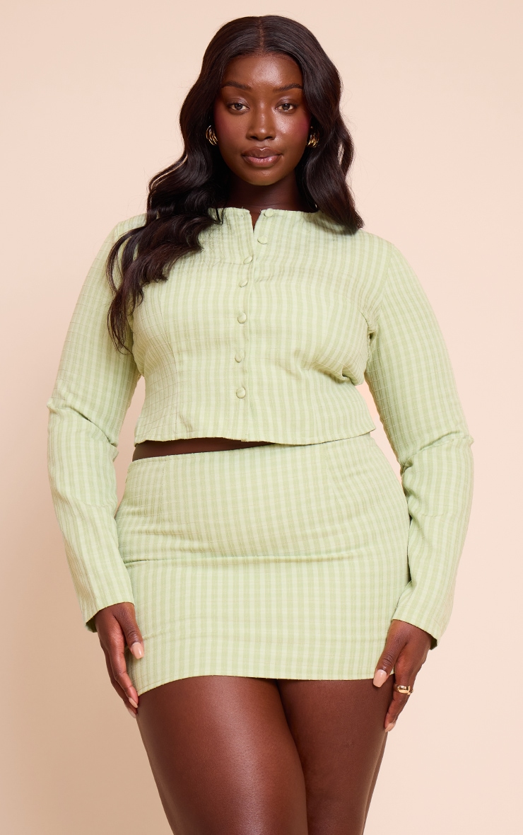 Plus Sage Button Down Round Neck Long Sleeve Top image 1