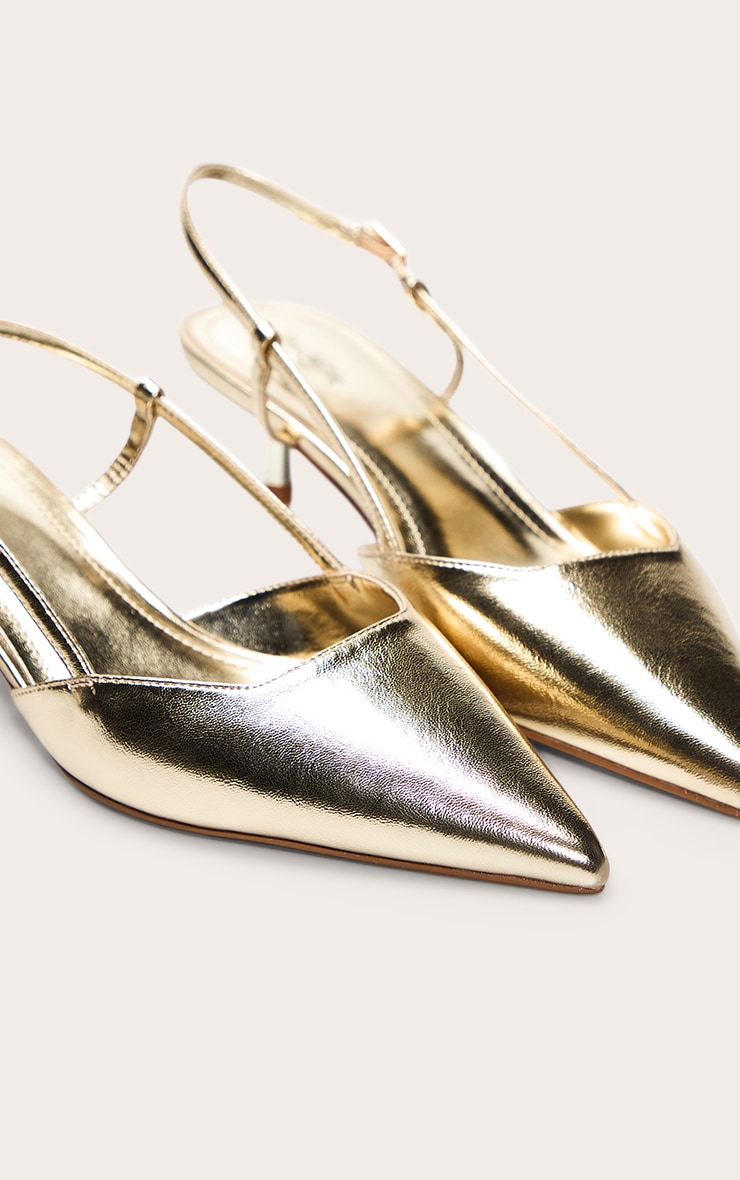 Gold PU Kitten Heel Sling Back Courts image 5