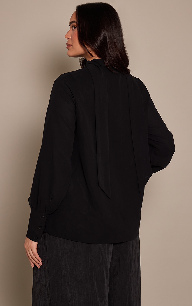 Plus Black Chiffon Plunge Scarf Detail Shirt image 2