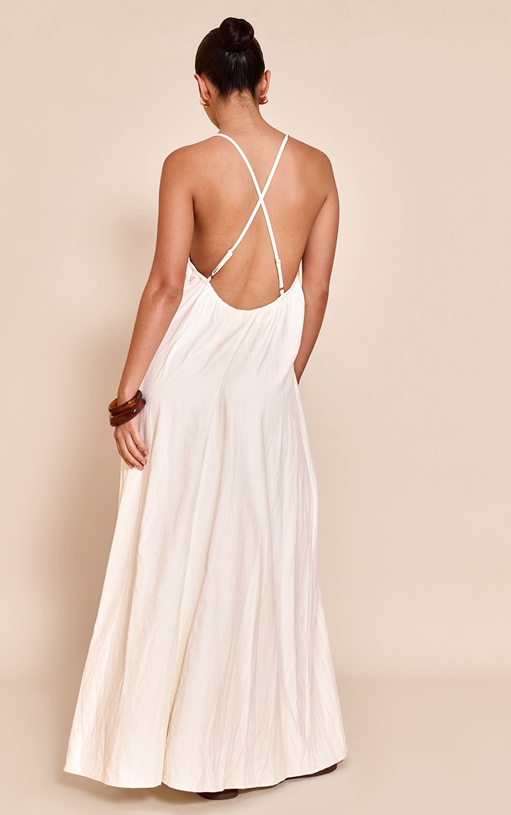 Cream Textured Plunge Maxi Dress image 2