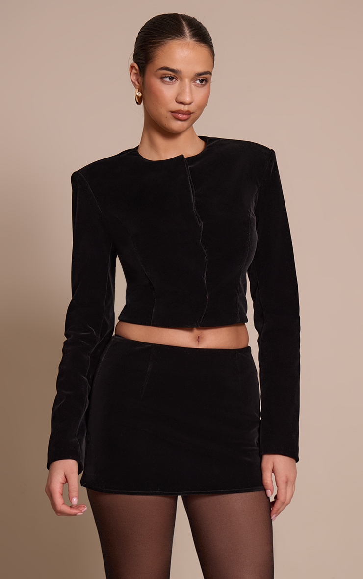 Black Tailored Velvet Mini Skirt image 4