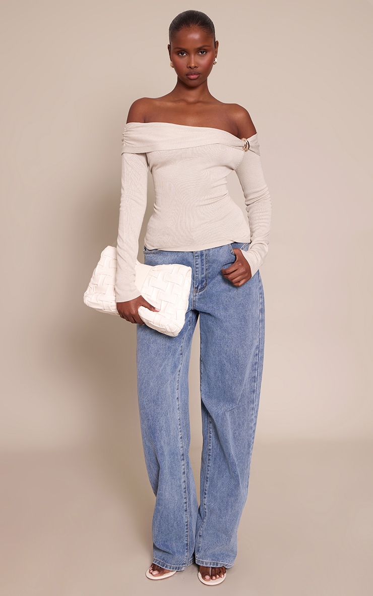 Top en maille tricot avoine à épaules torsadéess et manches longues image 3