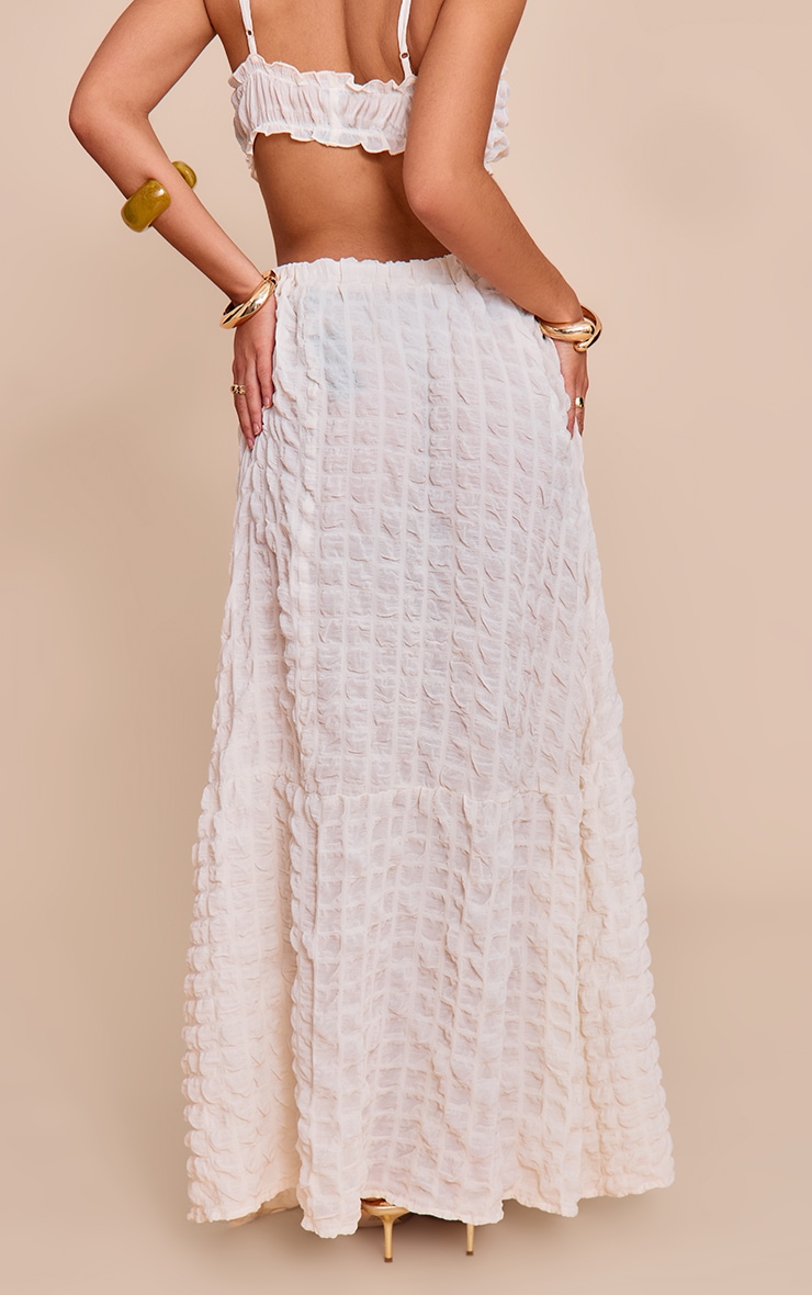 Cream Textured Shirred Maxi Skirt image 3