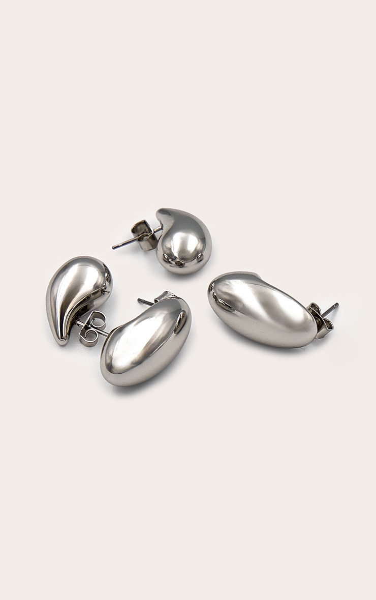 Lot de boucles d'oreilles tombantes argentées en gouttes d'eau image 2