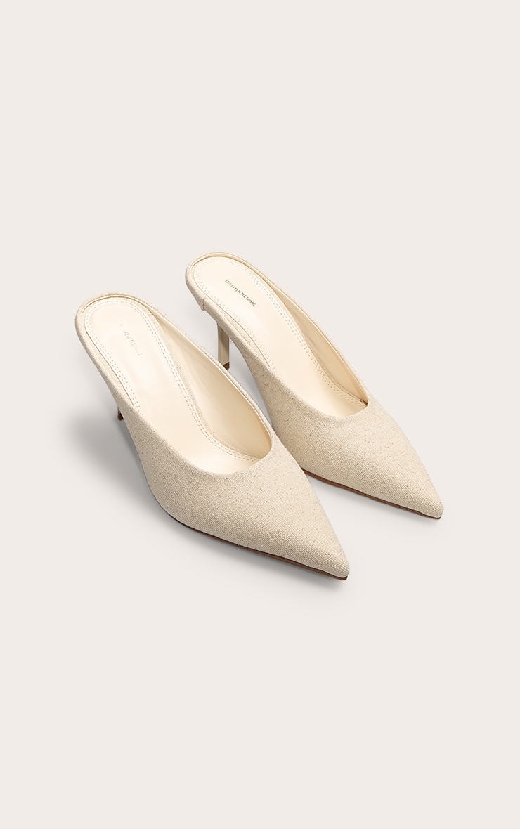 Natural Woven Point Toe Mid Stiletto Heeled Court Mules image 2