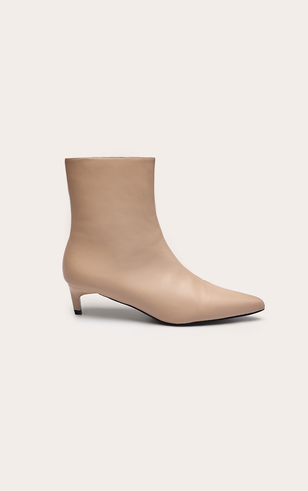 Stone PU Point Toe Low Stiletto Heeled Ankle Boots