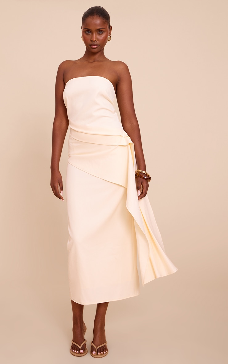 Butter Cream Woven Ruched Drape Detail Dress image 1