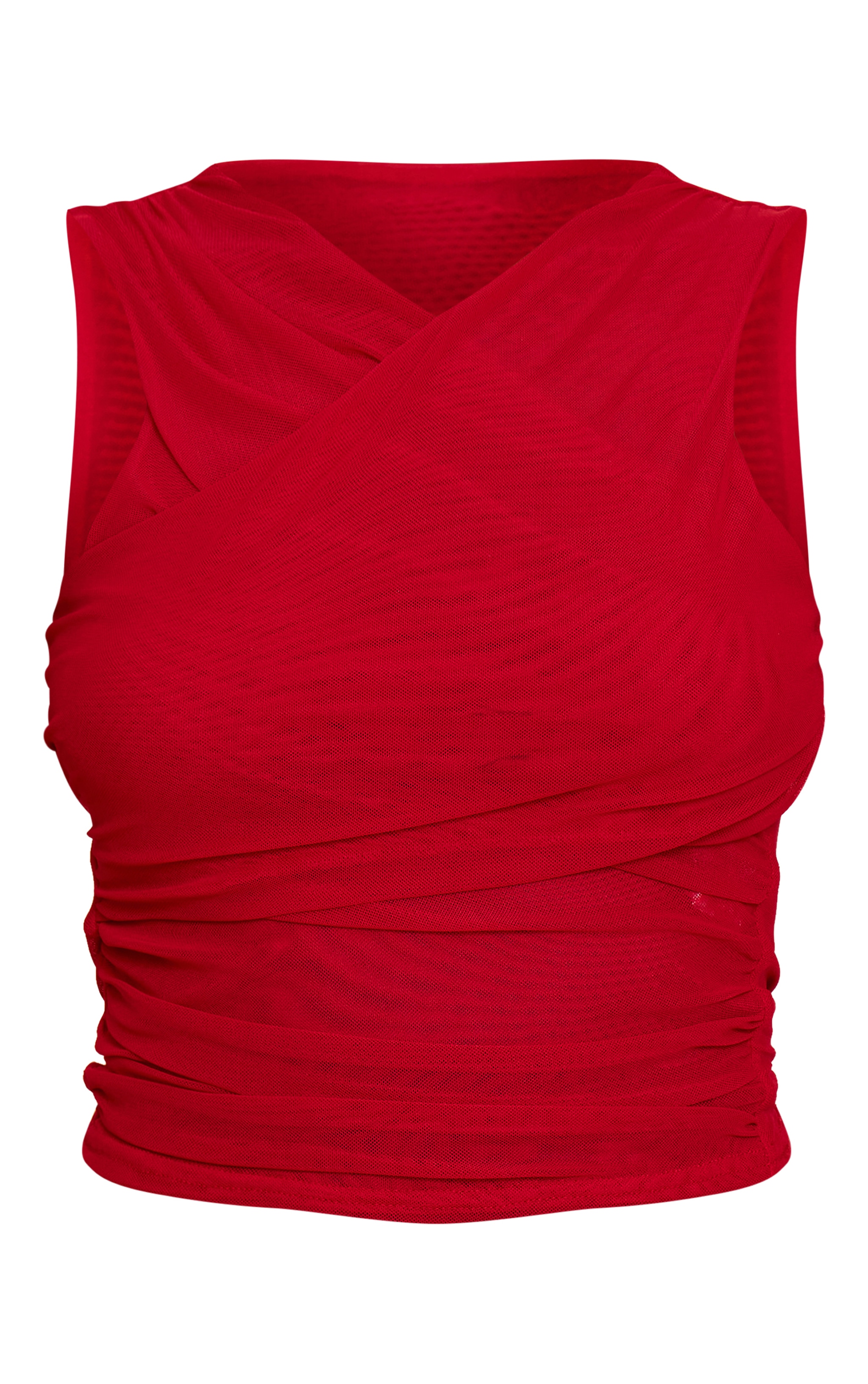 Tomato Red Mesh Ruched Top image 5