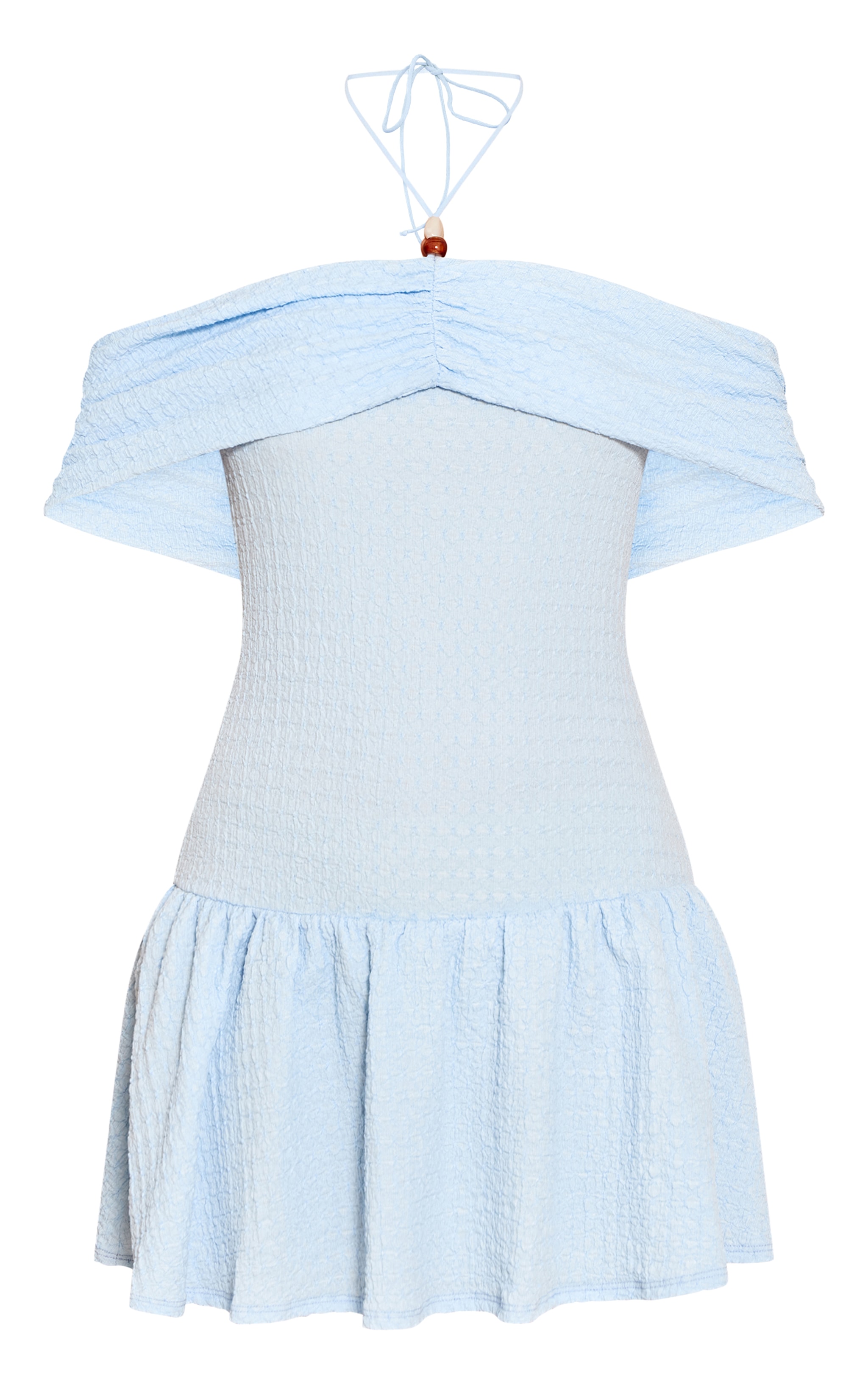 Light Blue Textured Beaded Detail Halterneck Shift Dress image 5