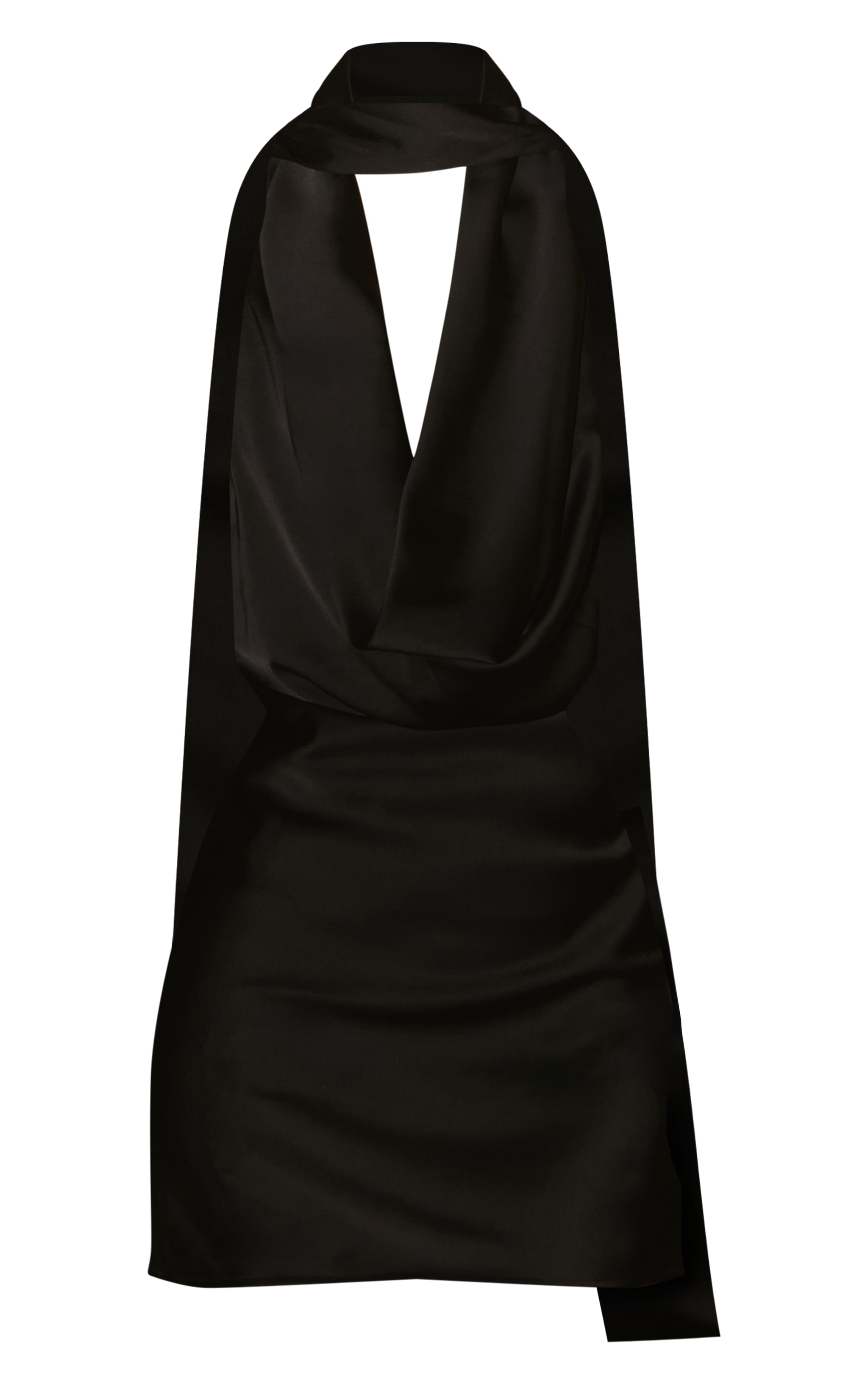 Black Satin Cowl Neck Mini Dress image 6