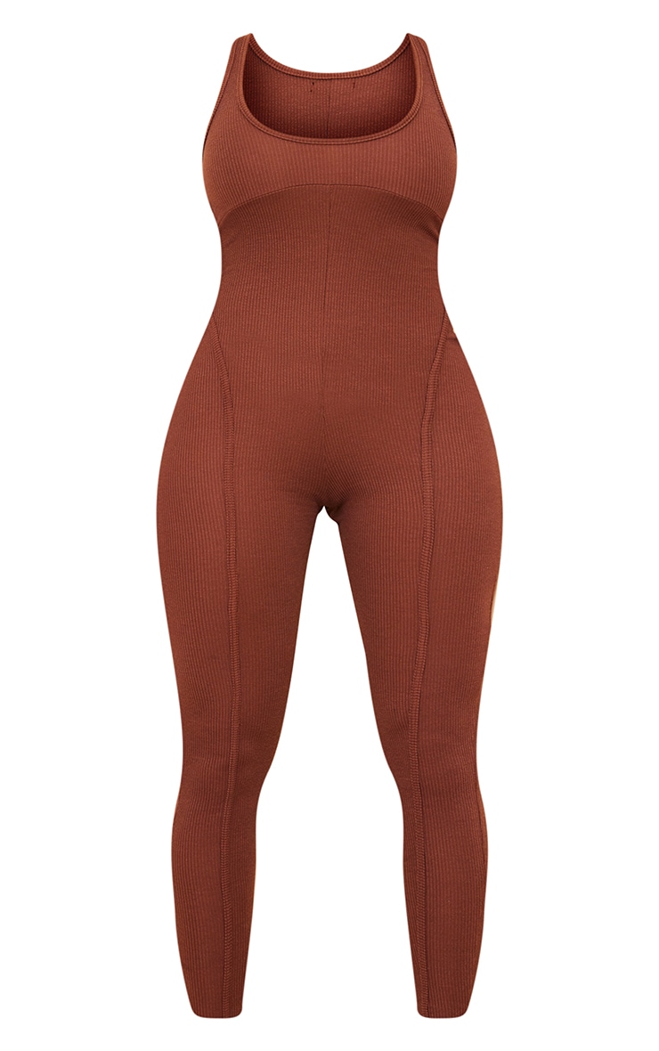 Shape Soft Brown Soft Rib Seam Detail Jumpsuit image 1