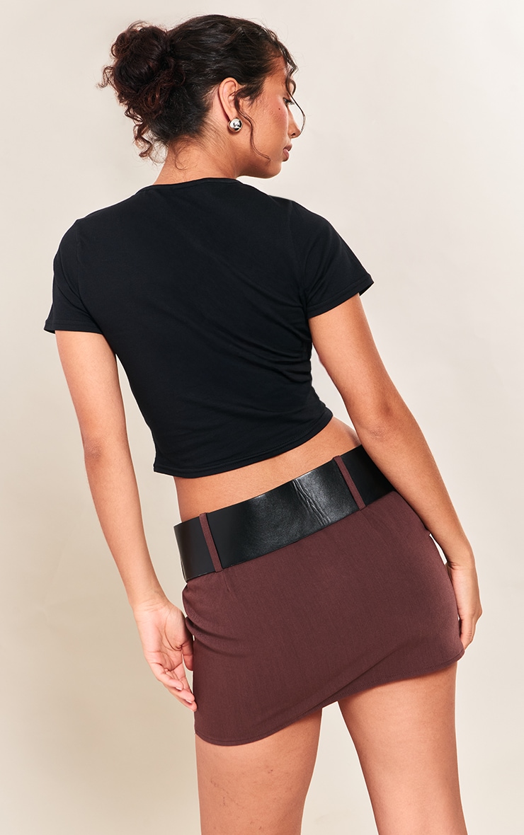Black Cotton Crew Neck Cropped Short Sleeve T-shirt image 2