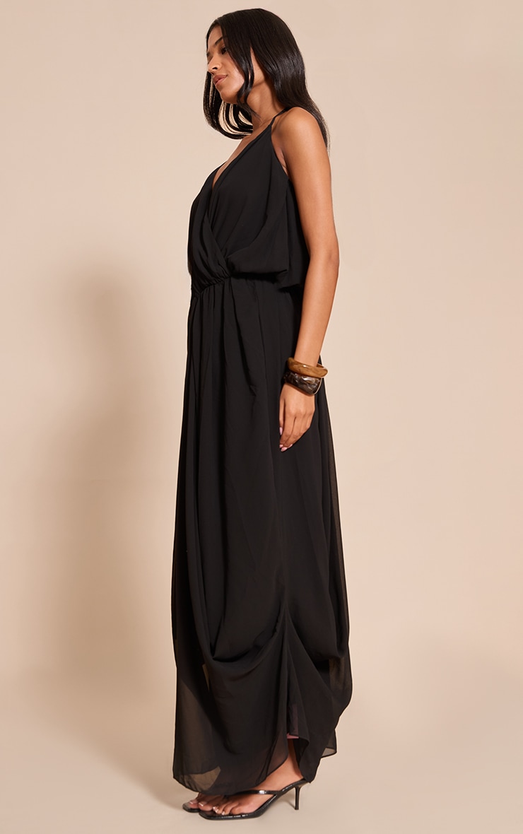 Tall Black Chiffon Drape V Neck Shift Maxi Dress image 3