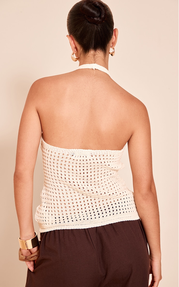 Top en maille style crochet crème à dos nu image 2