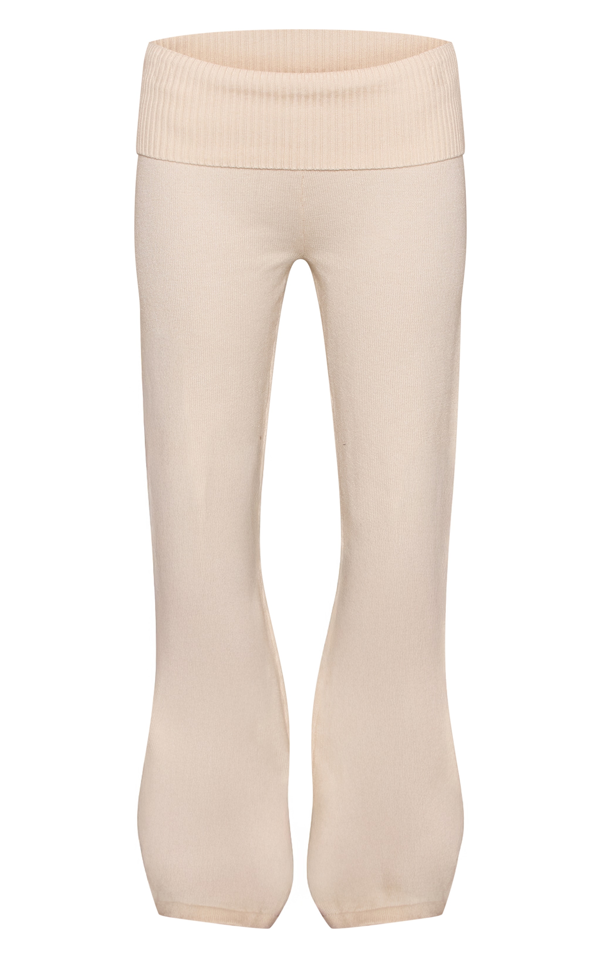 Cream Fold Over Waist Band Flared Knitted Trousers image 5