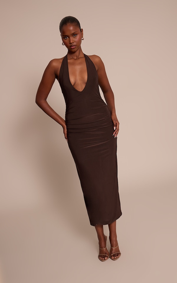 Chocolate Extreme Plunge Maxi Dress