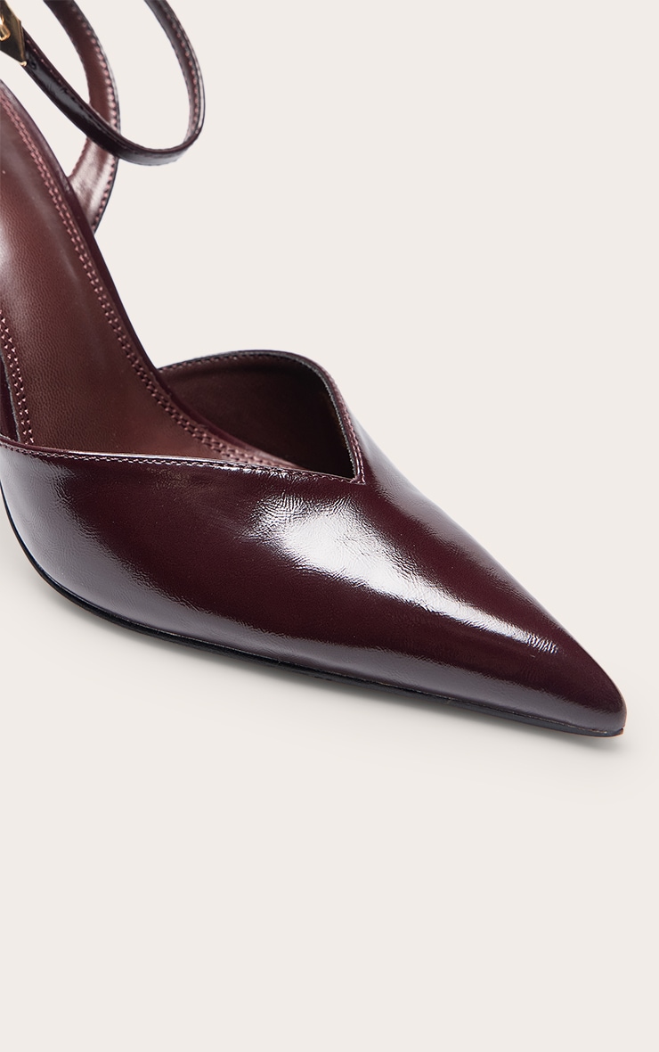 Chocolate Plum PU Patent V Cut Court Heels image 5