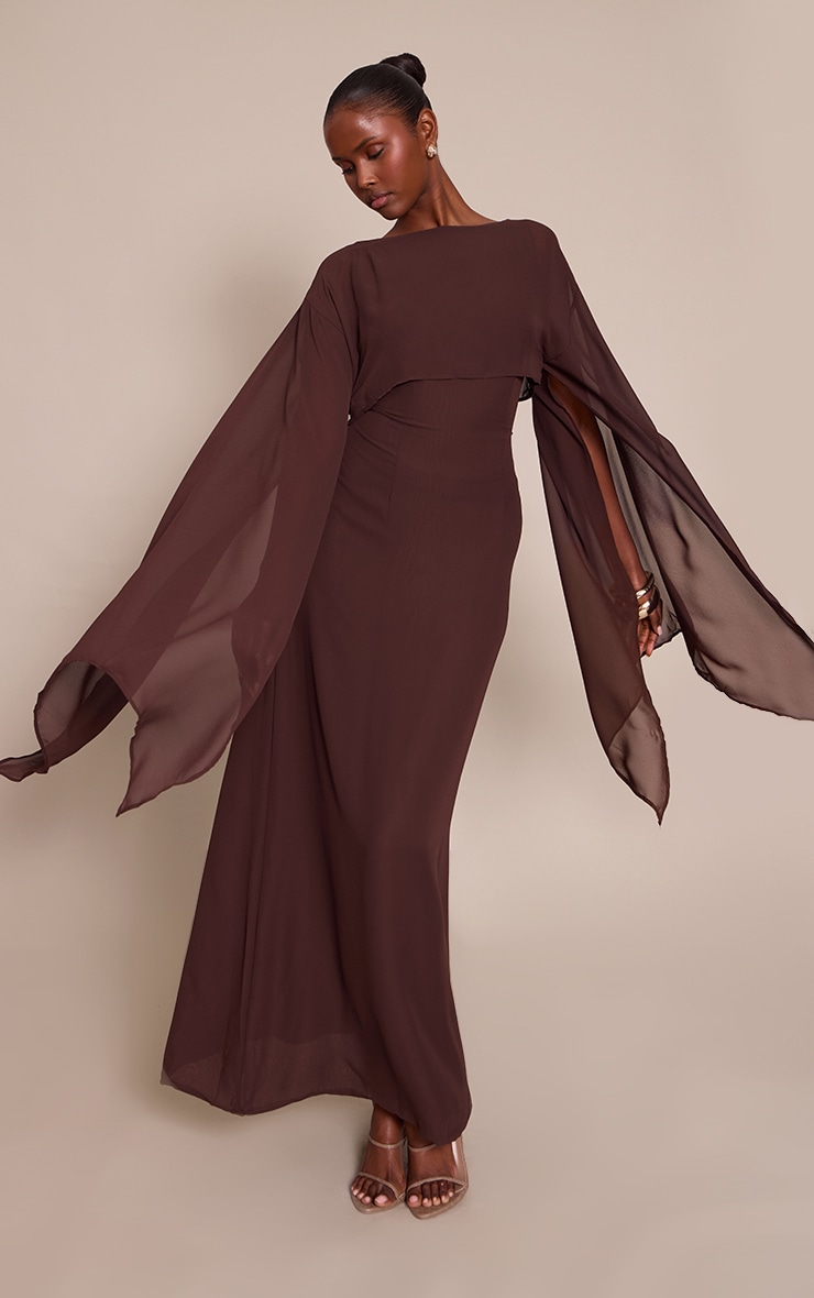 Chocolate Cape Detail Maxi Dress image 3