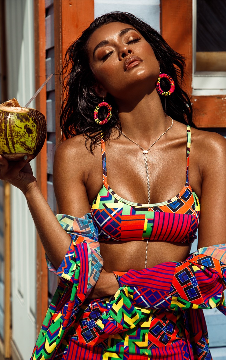 Multi Geo Print Scoop Neck Bikini Top
