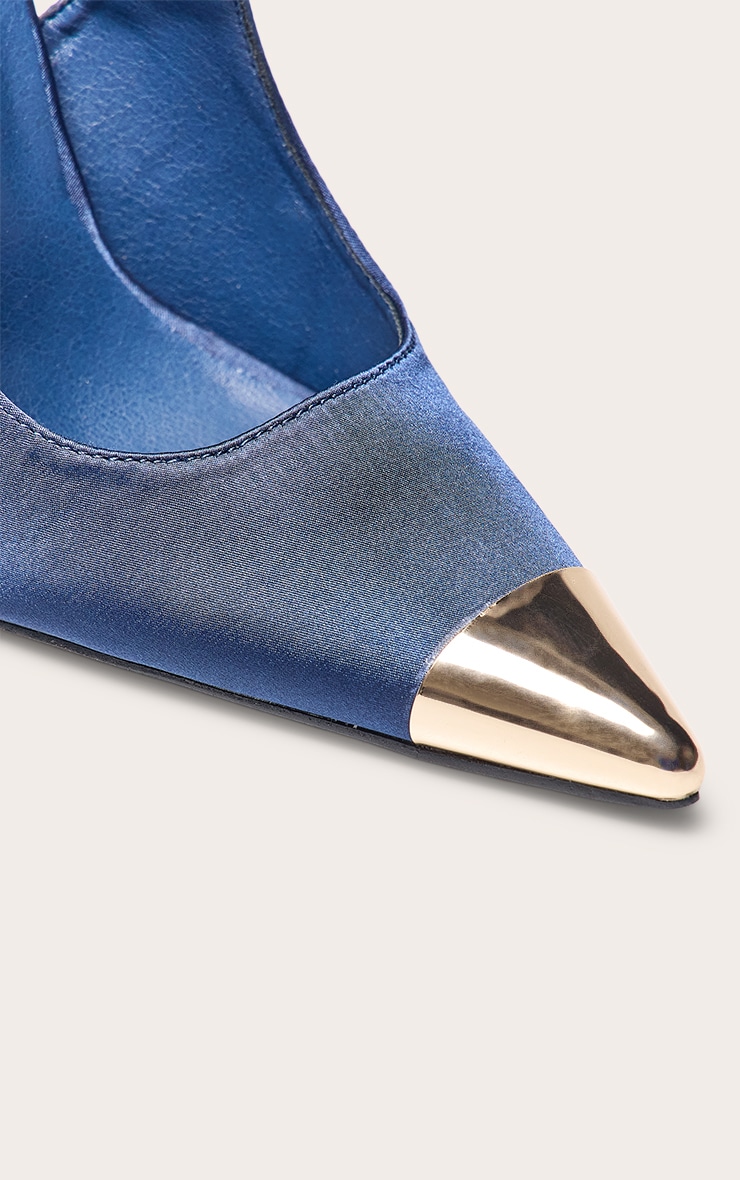 PLT Label Navy Satin Gold Metal Toe Court Shoes image 4