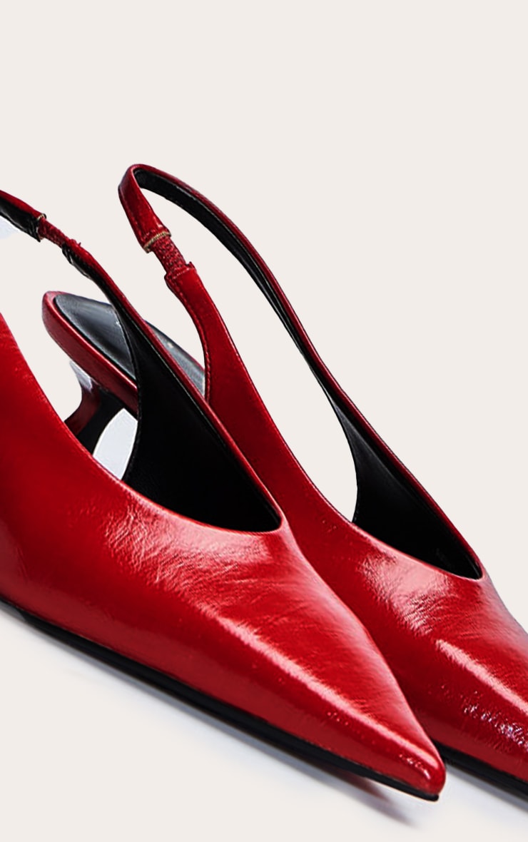 Red Pointed Toe Kitten Heel Sling Back image 5