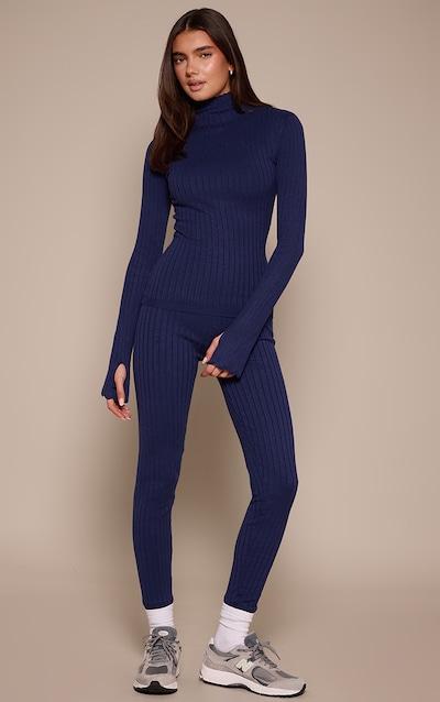 Cobalt Blue Ribbed Knitted Leggings