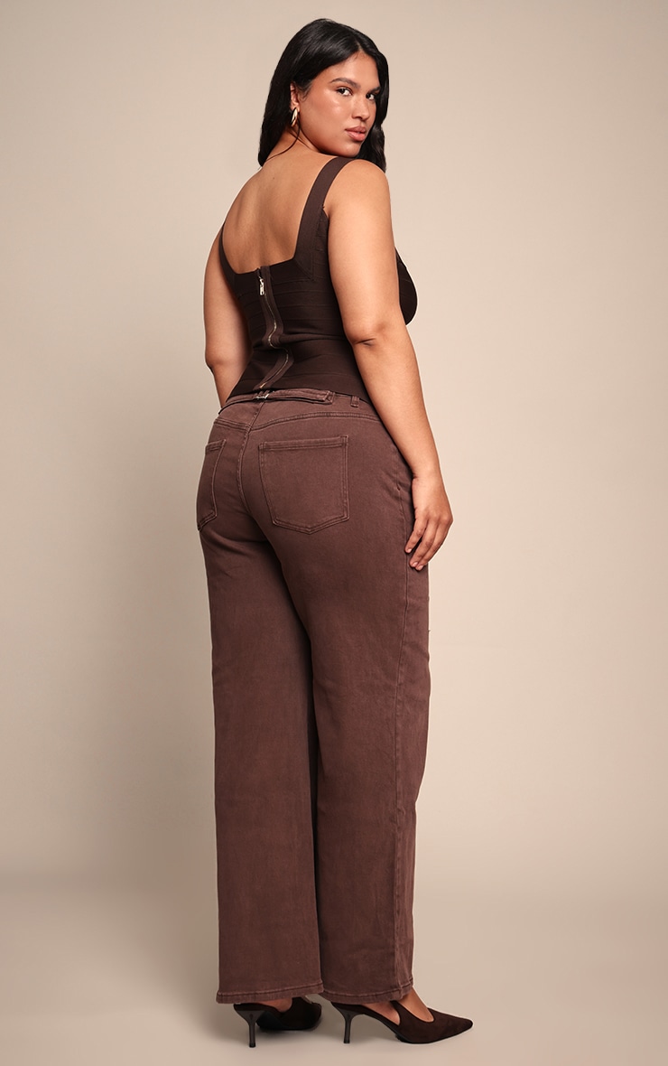 Plus Washed Brown Adjustable Waistband Detail Jean image 3