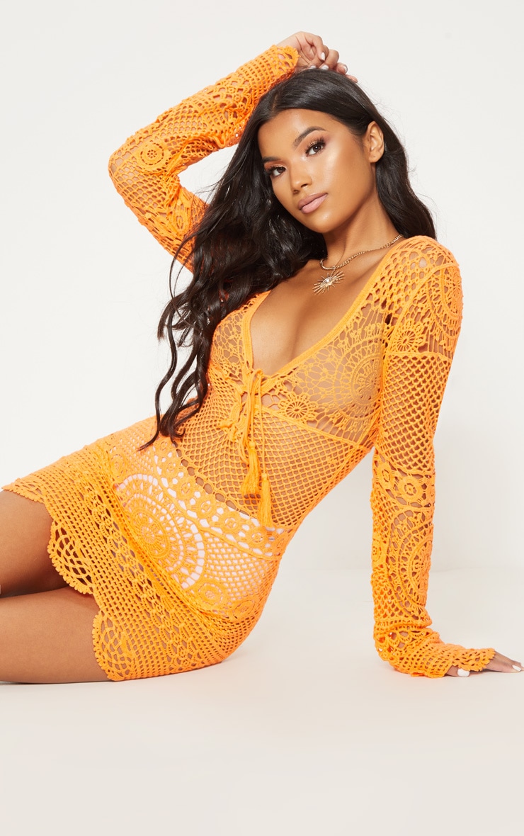 Orange Crochet Cotton Dress image 1