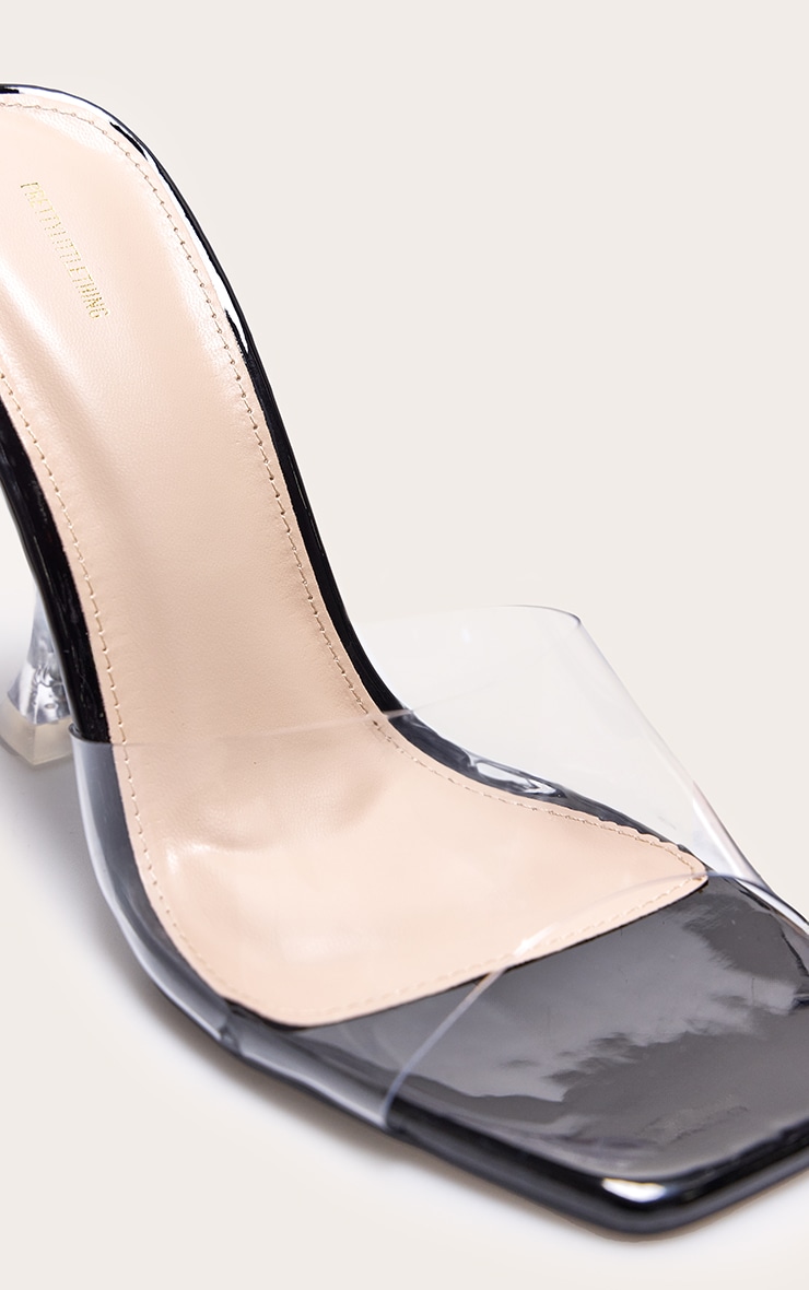 Black Pu Square Toe Clear Perspex Heeled Mules image 5