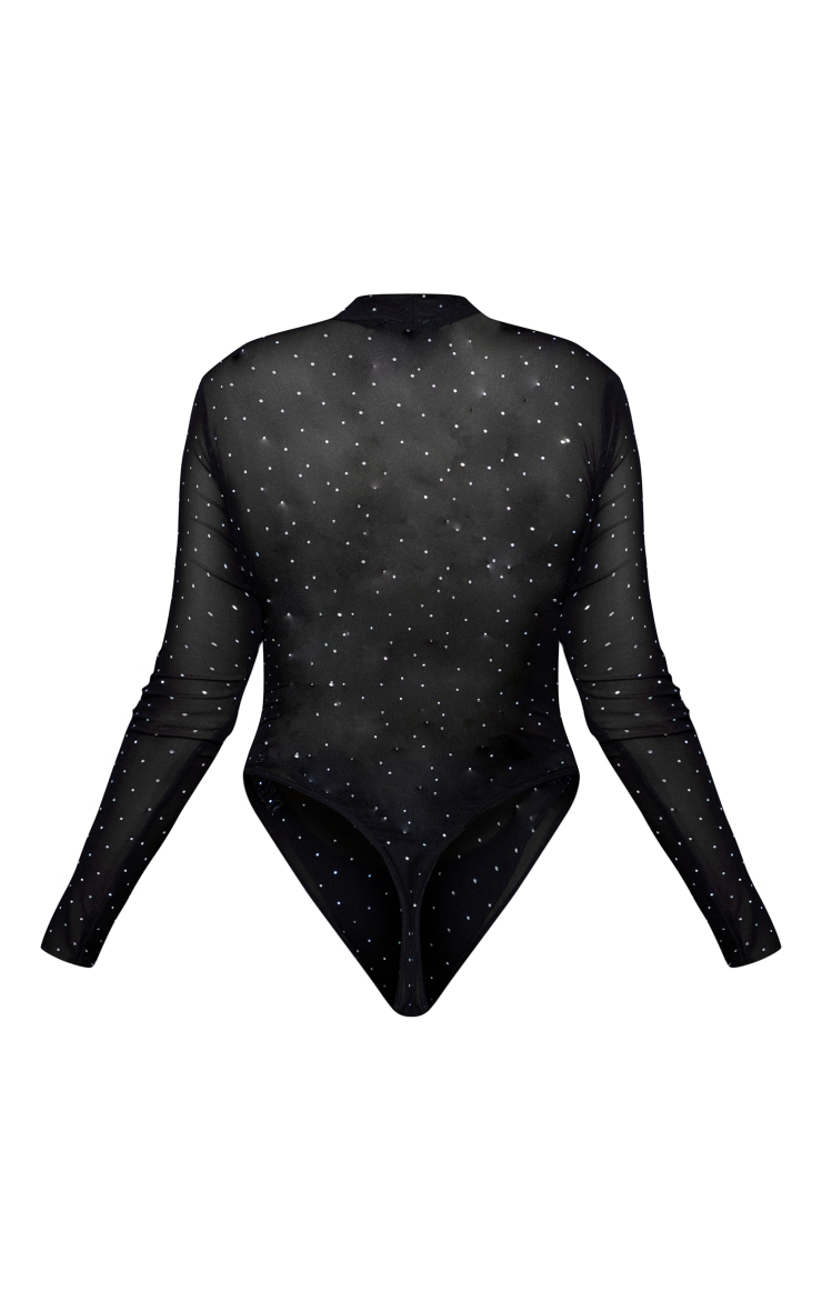 Shape Black Diamante Mesh High Neck Bodysuit image 6