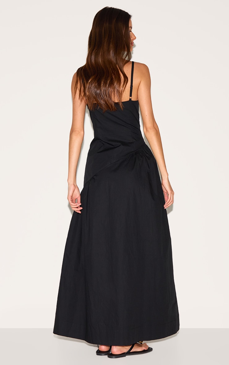 Black Plunge Asymmetric Detail Maxi Dress image 2
