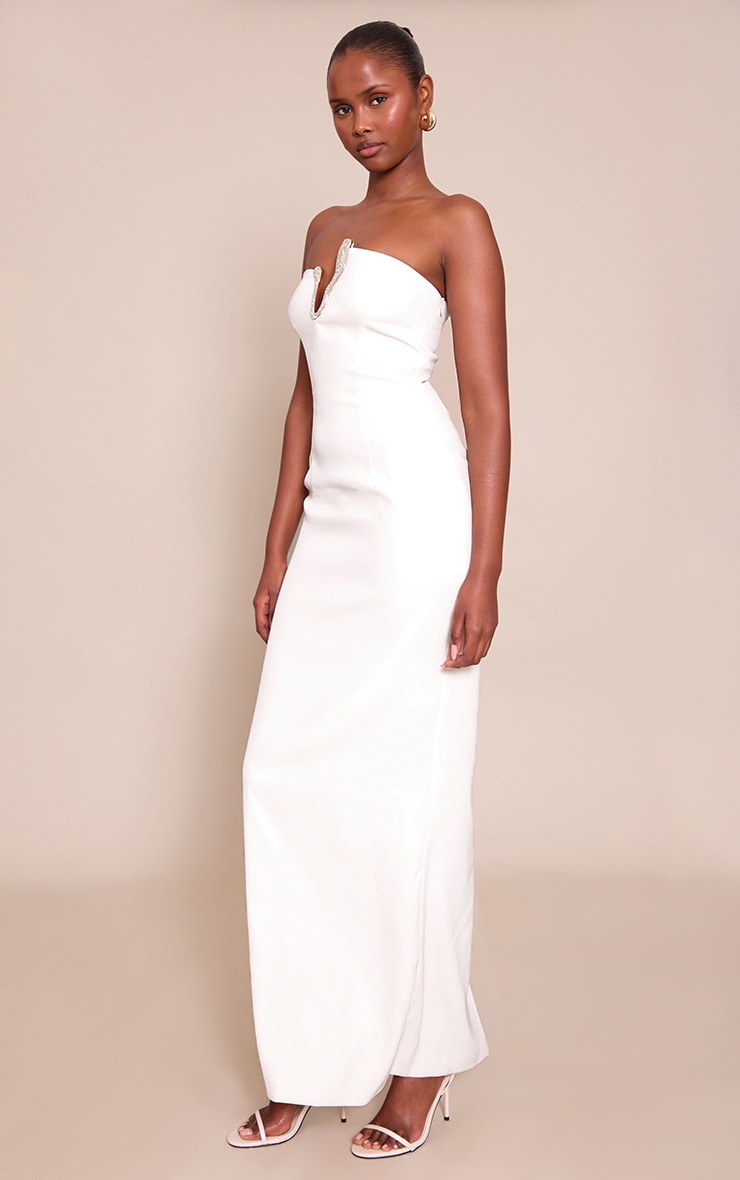 Cream Trim Detail Bandeau Bodycon Maxi Dress image 3